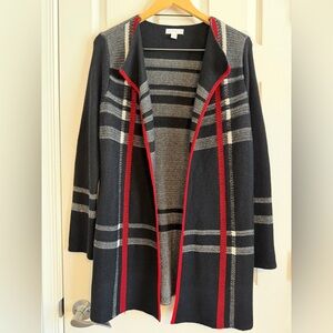 Charter Club Black and Red Plaid Long Knit Cardigan Sweater Size Petite Medium